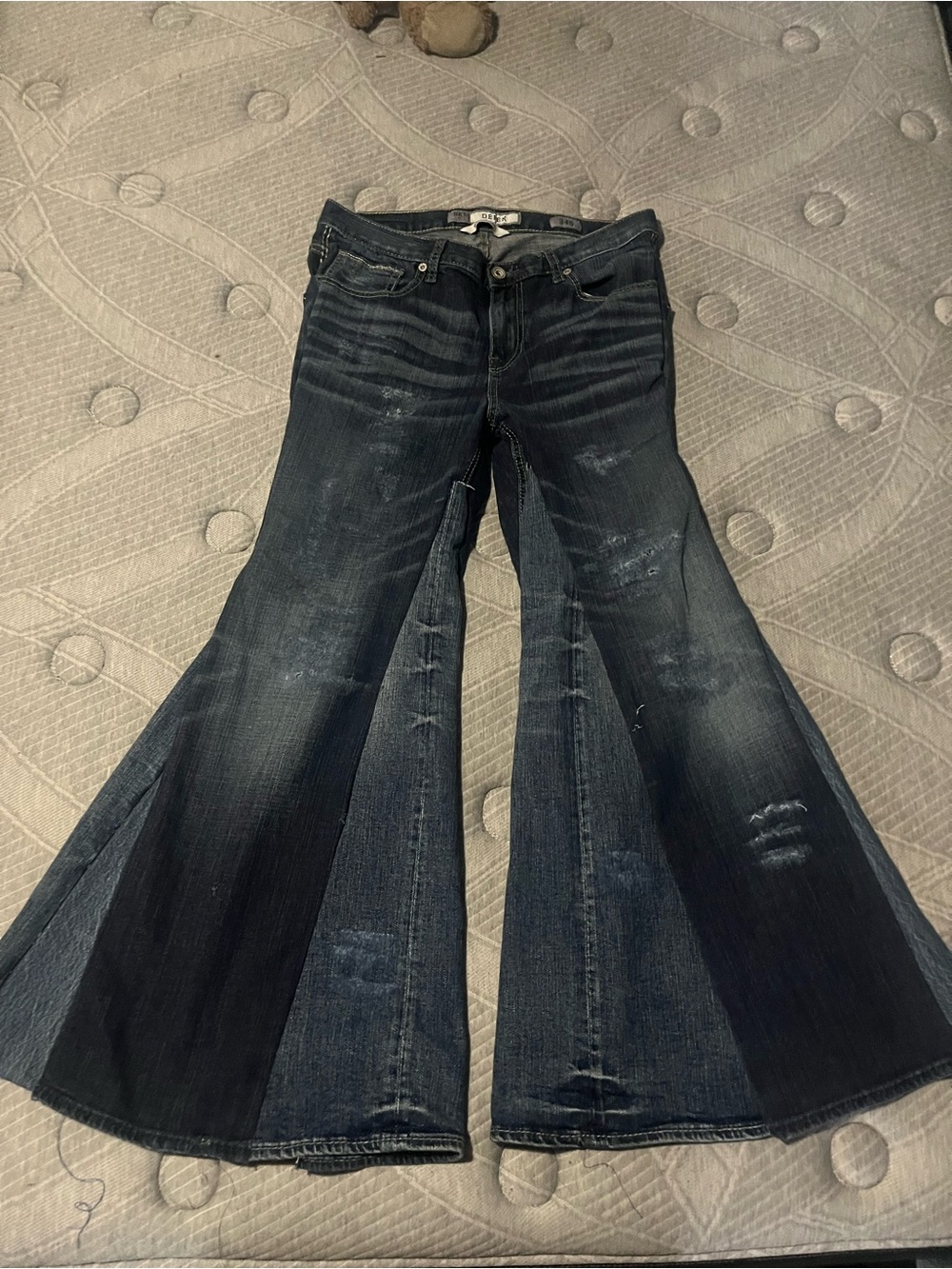 BKE Dark Blue Patchwork Flared Jeans